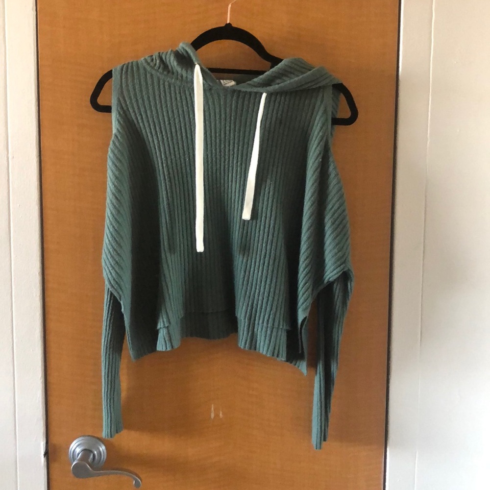 Green cold shoulder knit top